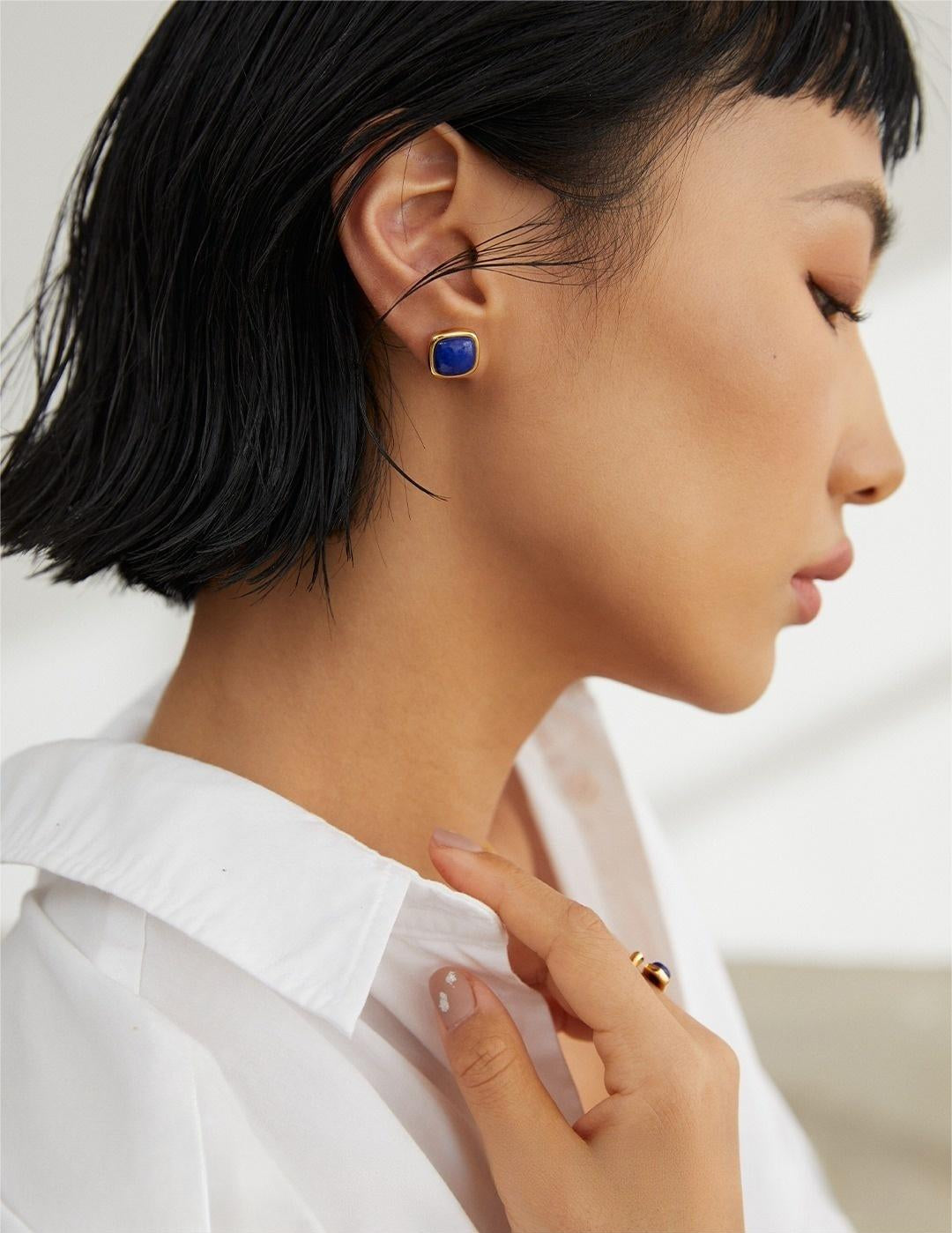 Square Natural Lapis Lazuli Earrings - floysun