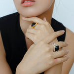 Square Open Black Ebony Wood Ring - floysun