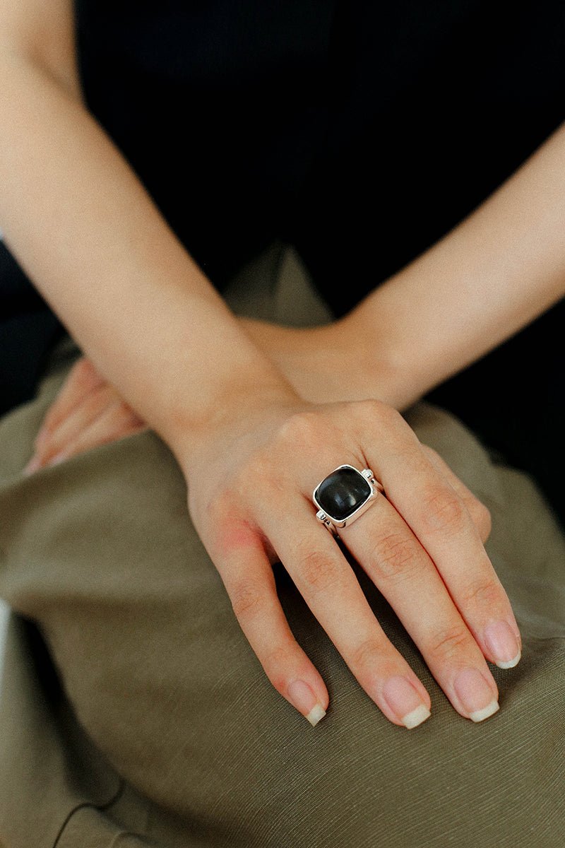 Square Open Black Ebony Wood Ring - floysun