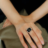 Square Open Black Ebony Wood Ring - floysun