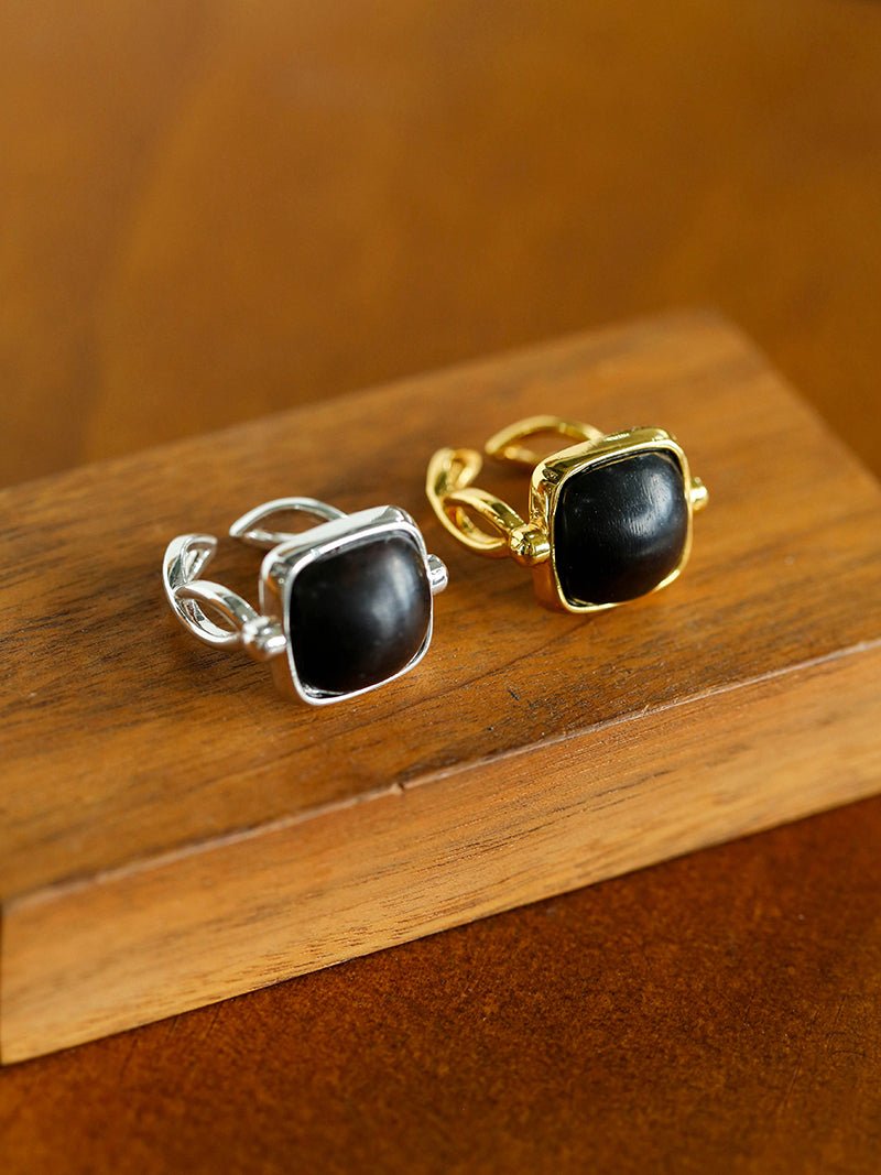 Square Open Black Ebony Wood Ring - floysun