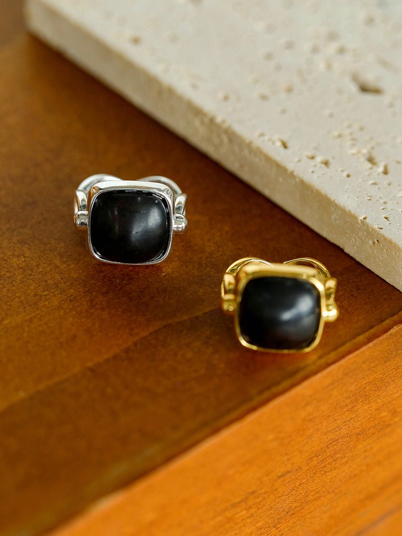 Square Open Black Ebony Wood Ring - floysun