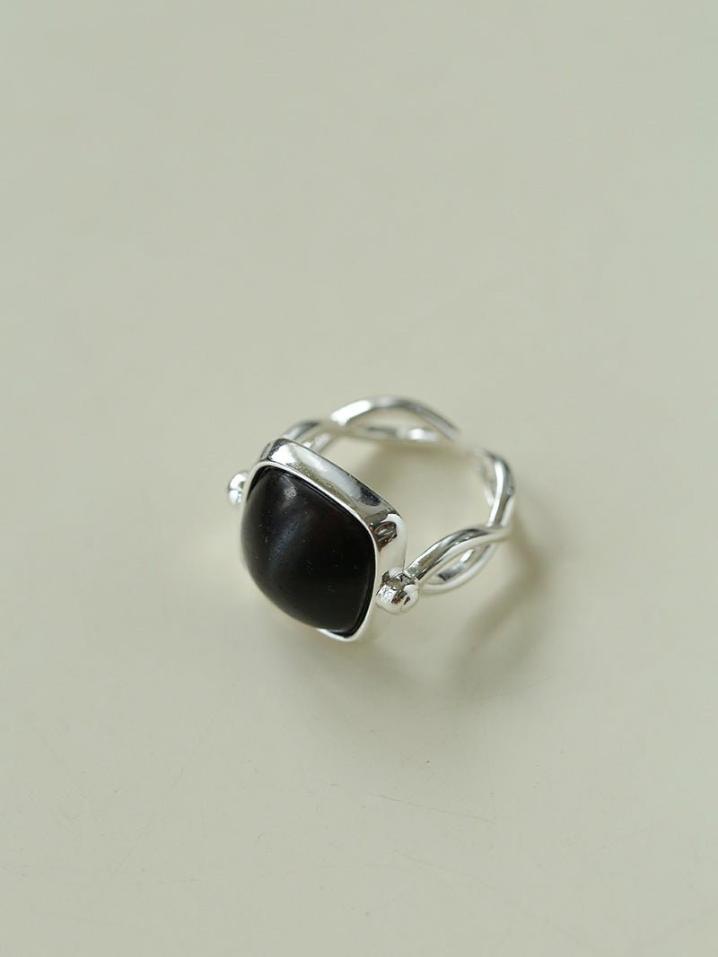 Square Open Black Ebony Wood Ring - floysun