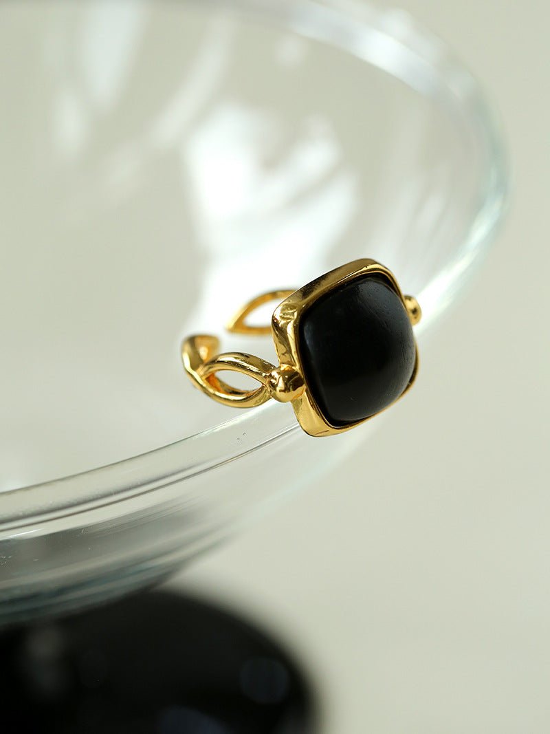 Square Open Black Ebony Wood Ring - floysun