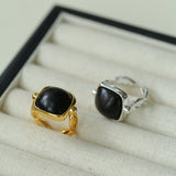 Square Open Black Ebony Wood Ring - floysun