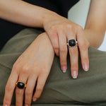 Square Open Black Ebony Wood Ring - floysun