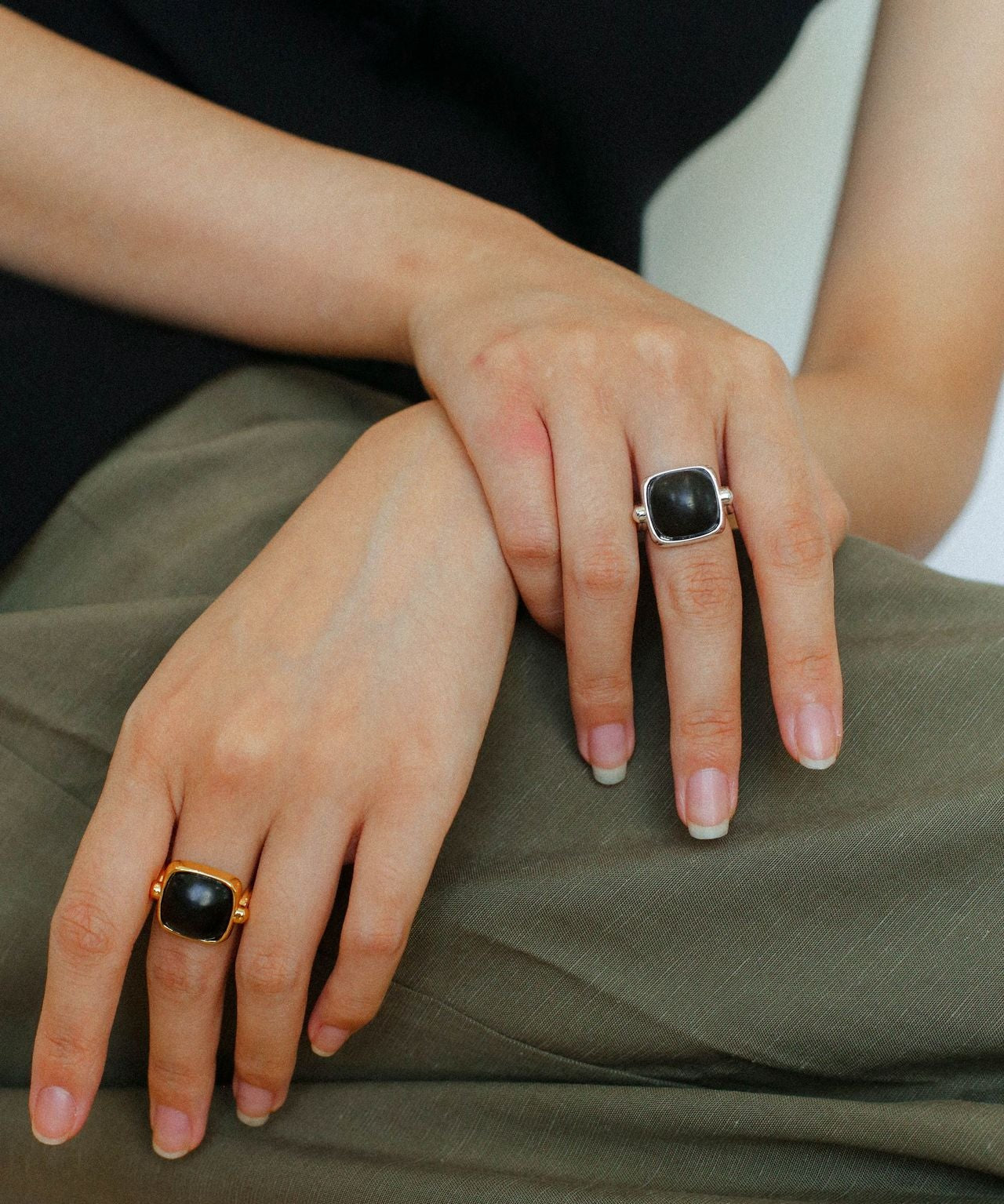 Square Open Black Ebony Wood Ring - floysun