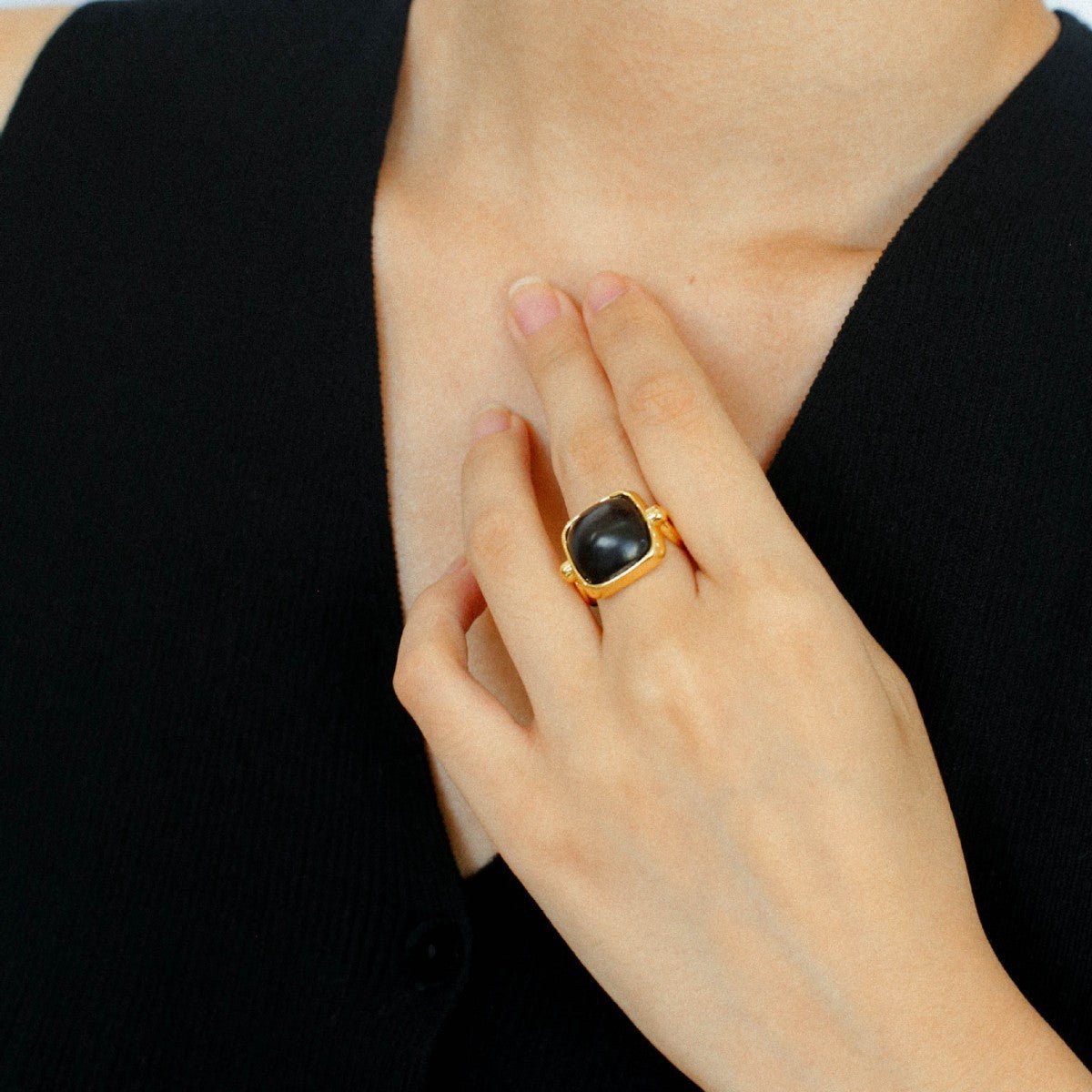 Square Open Black Ebony Wood Ring - floysun