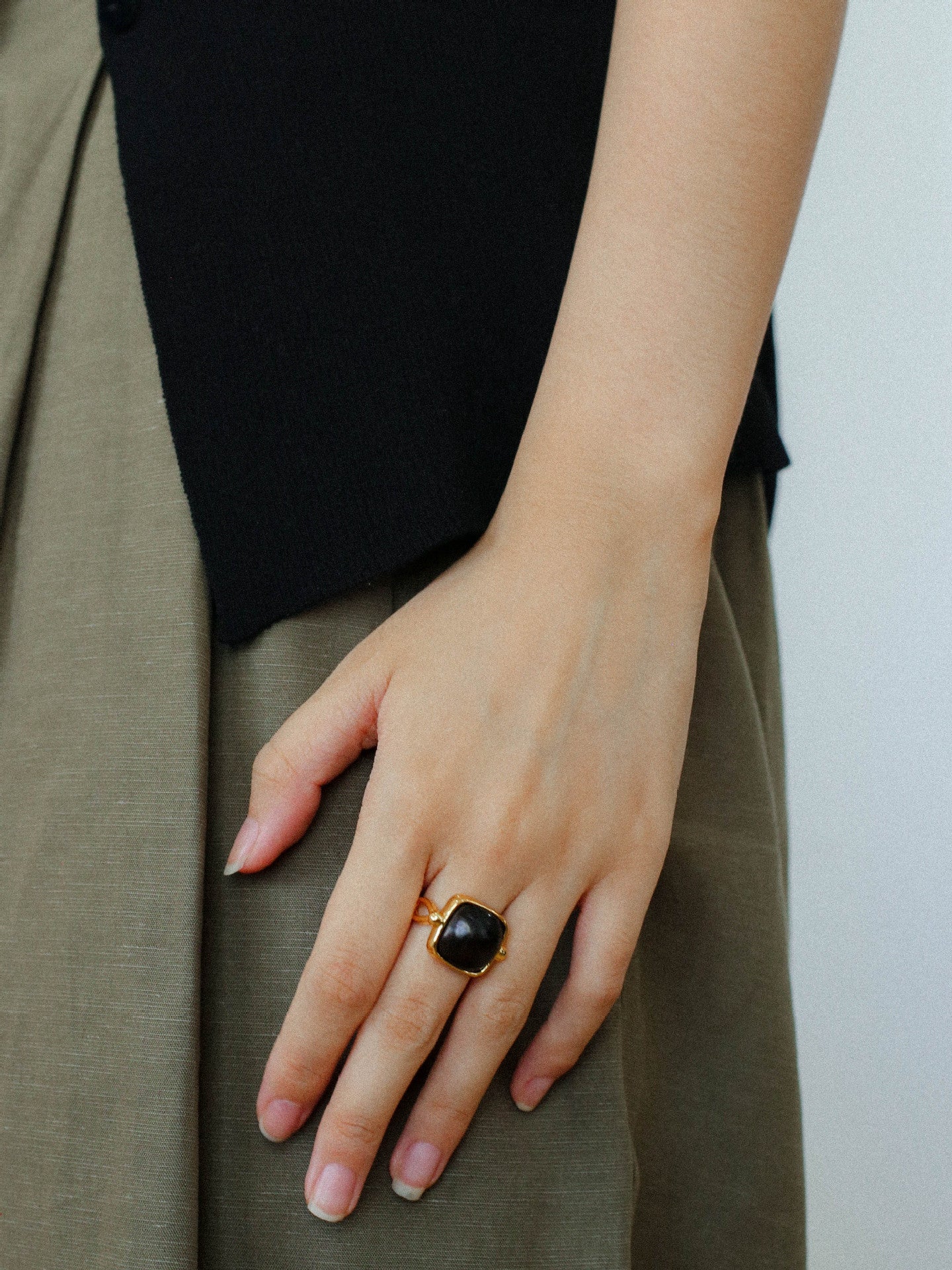 Square Open Black Ebony Wood Ring - floysun