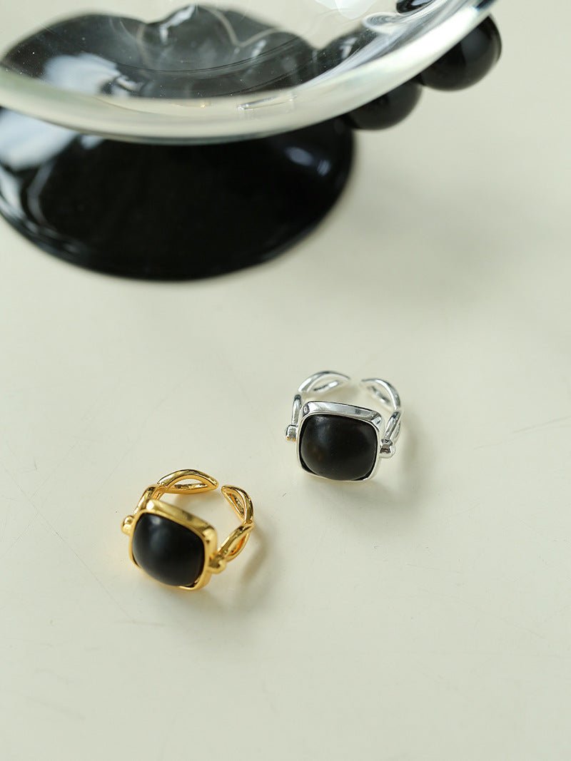 Square Open Black Ebony Wood Ring - floysun