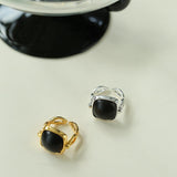 Square Open Black Ebony Wood Ring - floysun