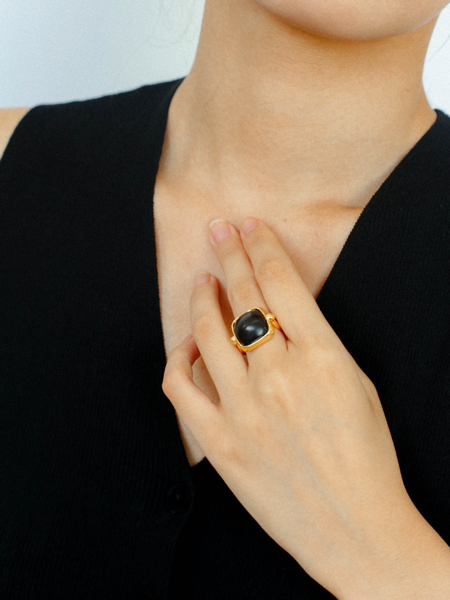 Square Open Black Ebony Wood Ring - floysun