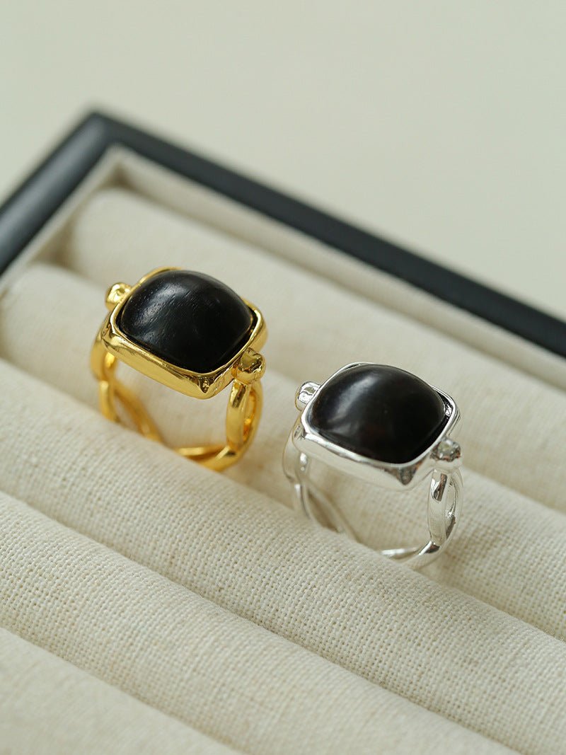 Square Open Black Ebony Wood Ring - floysun