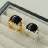 Square Open Black Ebony Wood Ring - floysun