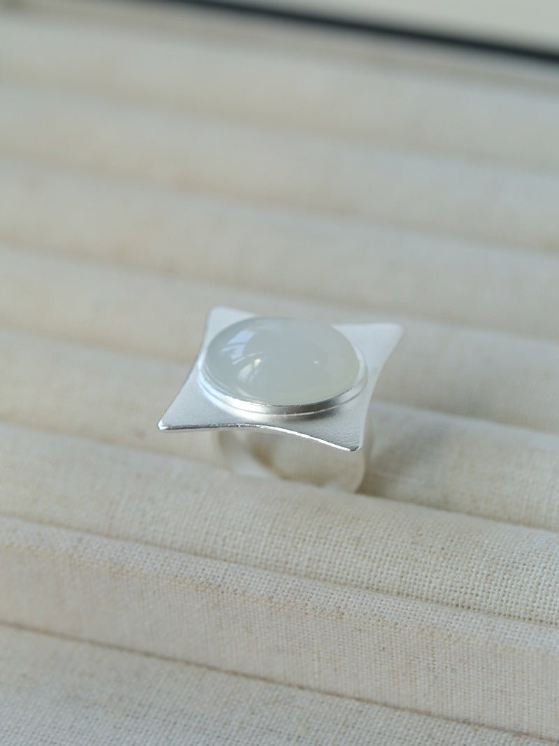 Square - Set Oval Gemstone Statement Open Ring - floysun