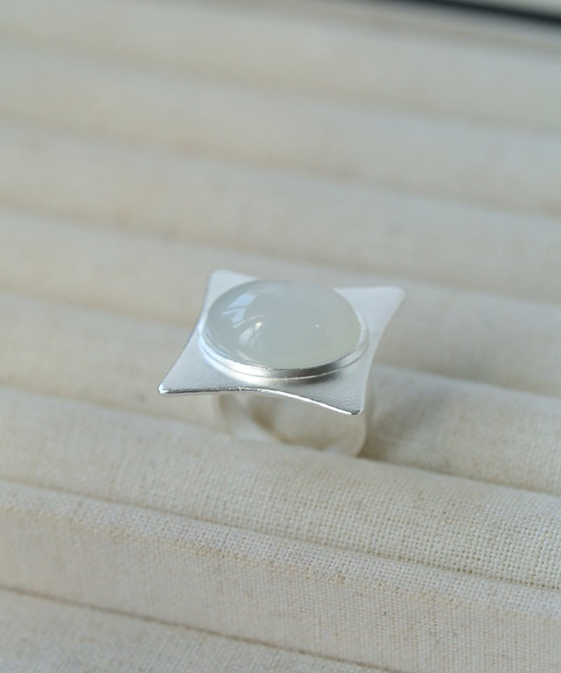 Square - Set Oval Gemstone Statement Open Ring - floysun