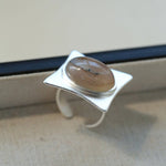 Square - Set Oval Gemstone Statement Open Ring - floysun