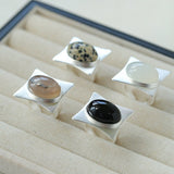 Square - Set Oval Gemstone Statement Open Ring - floysun