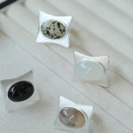 Square - Set Oval Gemstone Statement Open Ring - floysun