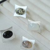 Square - Set Oval Gemstone Statement Open Ring - floysun