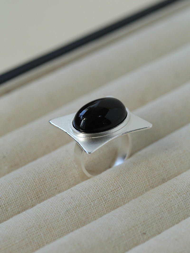 Square - Set Oval Gemstone Statement Open Ring - floysun