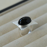 Square - Set Oval Gemstone Statement Open Ring - floysun