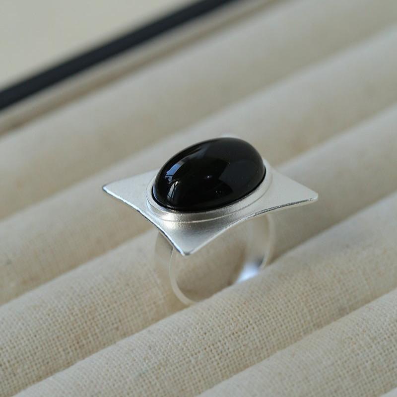 Square - Set Oval Gemstone Statement Open Ring - floysun