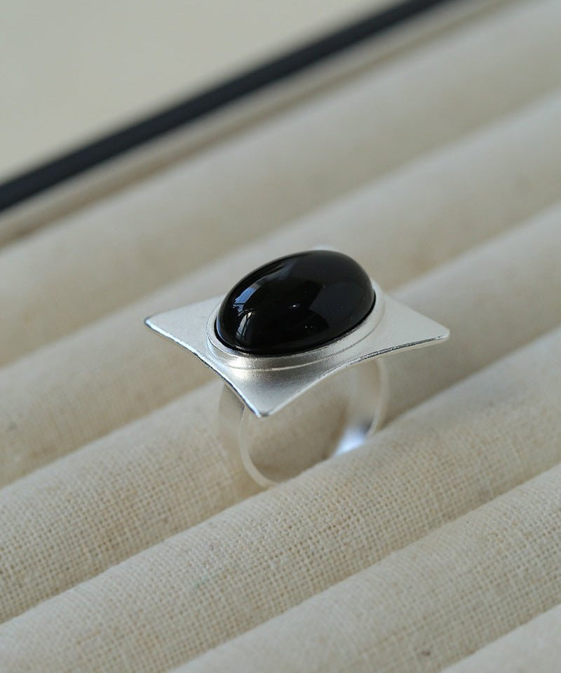 Square - Set Oval Gemstone Statement Open Ring - floysun