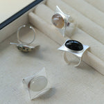 Square - Set Oval Gemstone Statement Open Ring - floysun