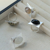 Square - Set Oval Gemstone Statement Open Ring - floysun