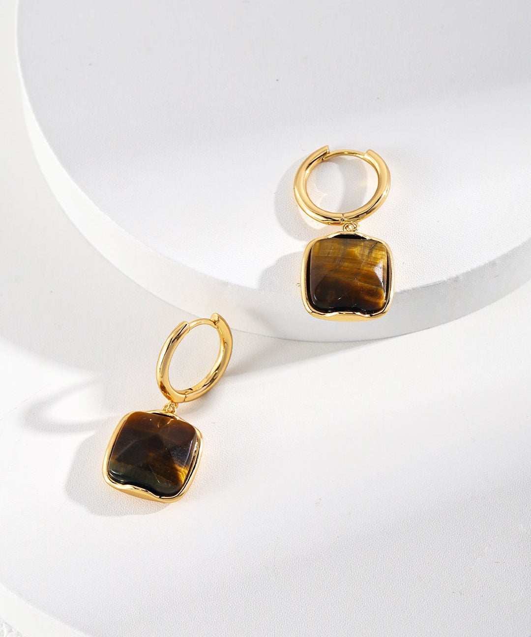 Square Tiger's Eye Sterling Silver Pendant Earrings - floysun