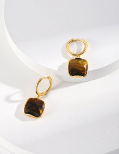 Square Tiger's Eye Sterling Silver Pendant Earrings - floysun