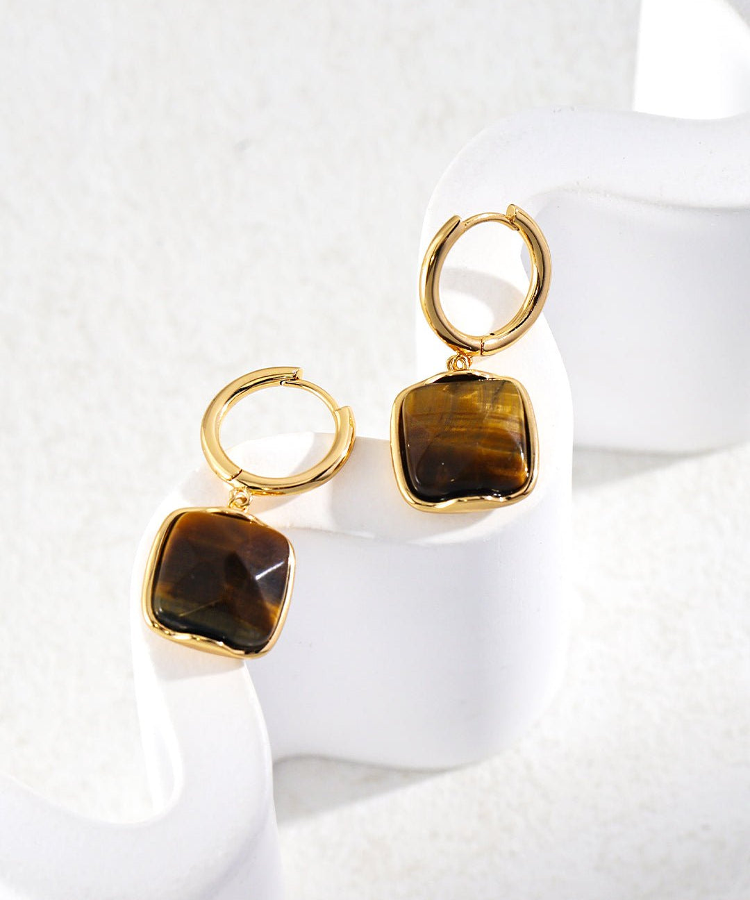 Square Tiger's Eye Sterling Silver Pendant Earrings - floysun