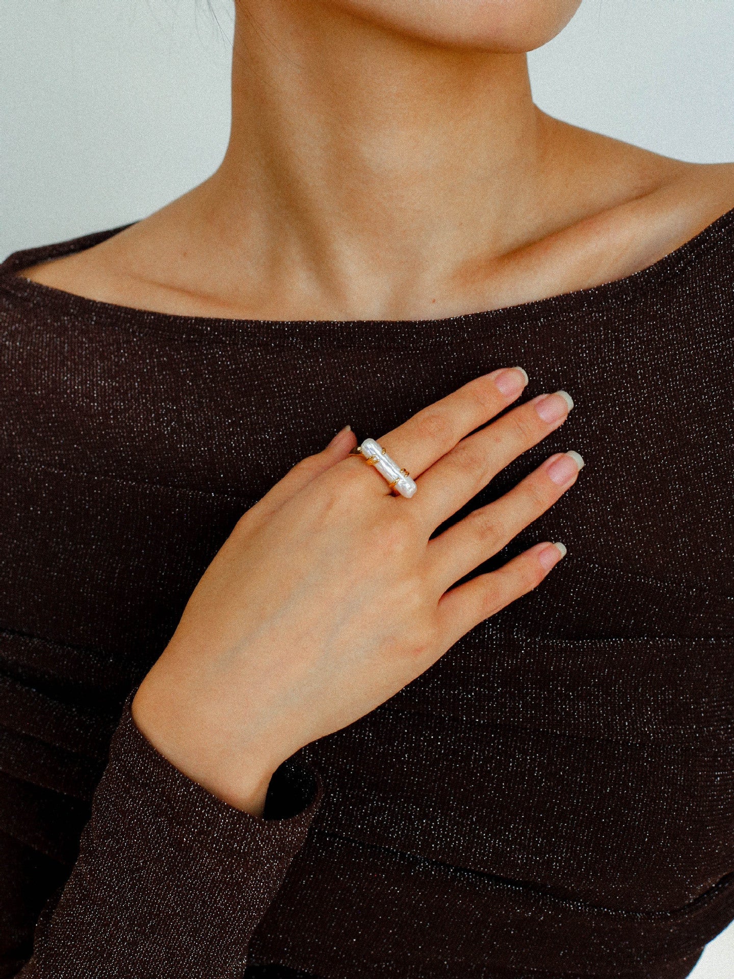 Stackable Long Baroque Pipa Pearl Ring - floysun