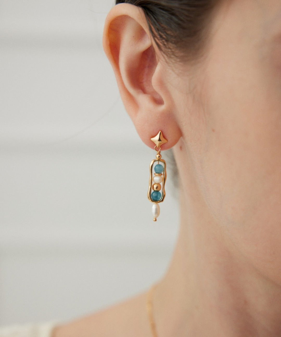 Star Trail Amazonite Pearl Drop Earrings - floysun