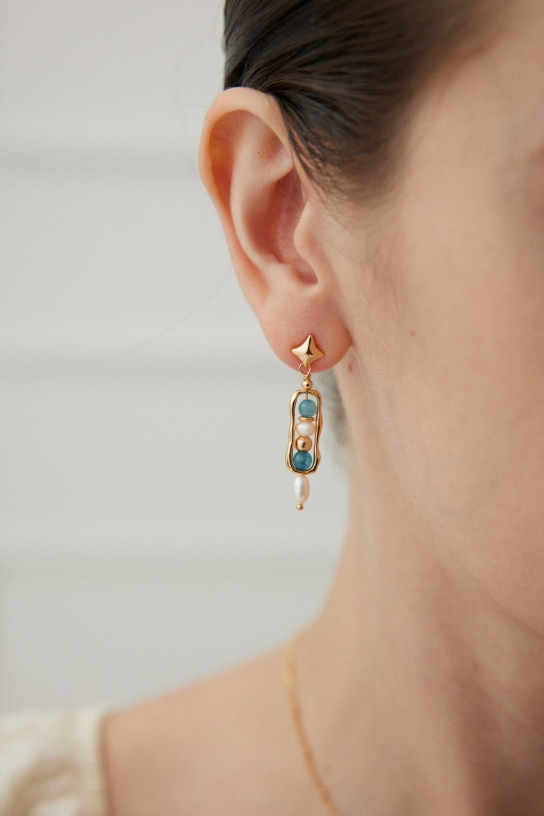 Star Trail Amazonite Pearl Drop Earrings - floysun