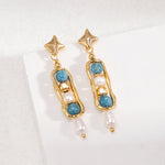 Star Trail Amazonite Pearl Drop Earrings - floysun