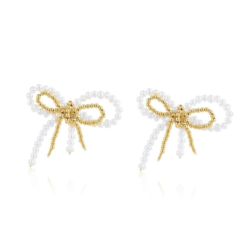 Starry Series Bow Pearl Stud Earrings - floysun