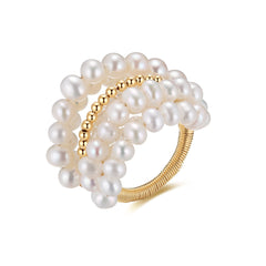 Starry Series Multi - Layered Gold Bead Pearl Ring - floysun