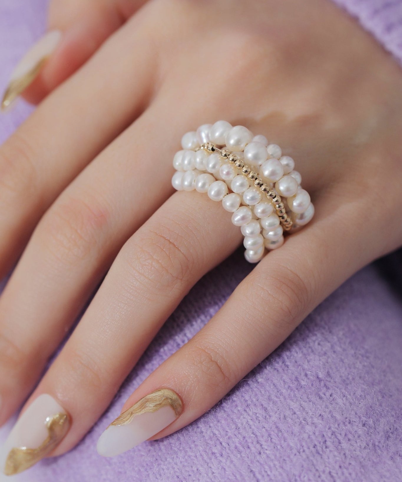 Starry Series Multi - Layered Gold Bead Pearl Ring - floysun