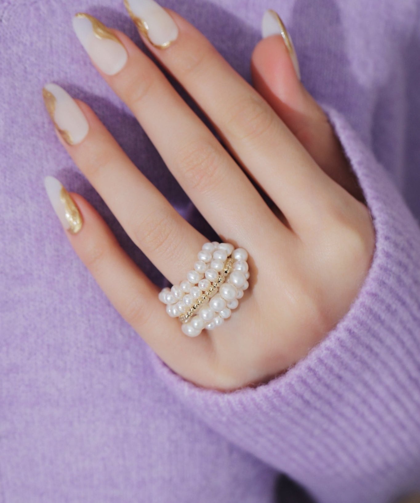 Starry Series Multi - Layered Gold Bead Pearl Ring - floysun