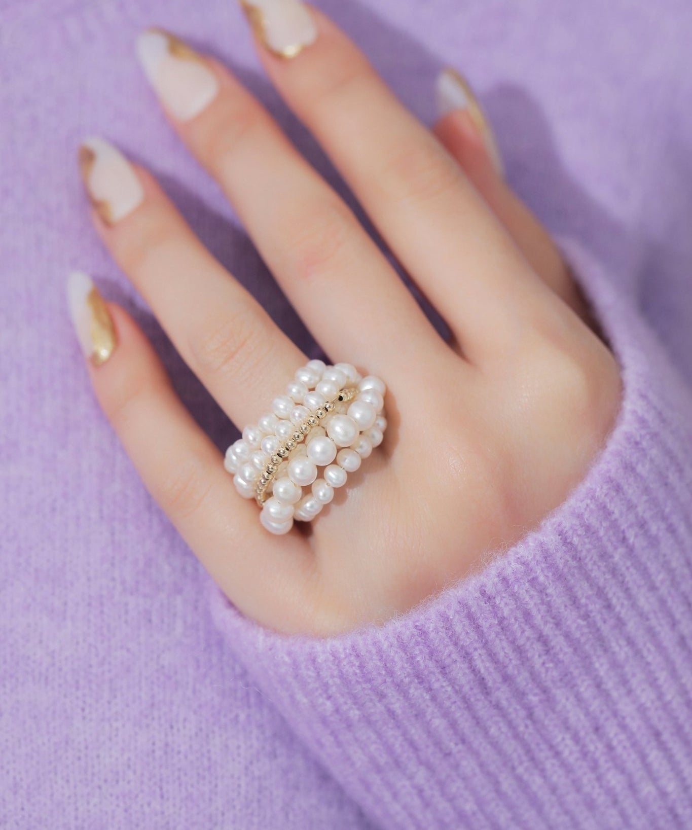 Starry Series Multi - Layered Gold Bead Pearl Ring - floysun