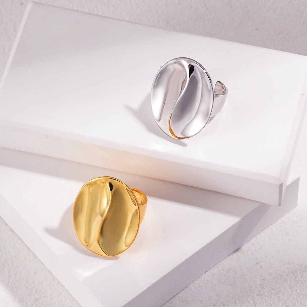 Statement Polished Oval Solid Color Open Ring - floysun