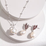 Sterling Silver Heart Pearl Earrings - floysun