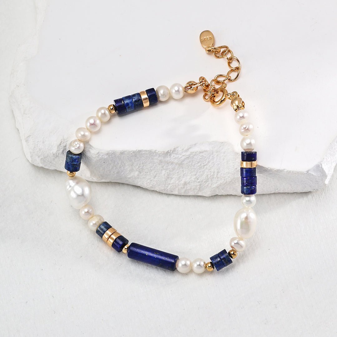 Sterling Silver Lapis Lazuli Pearl Bracelet - floysun