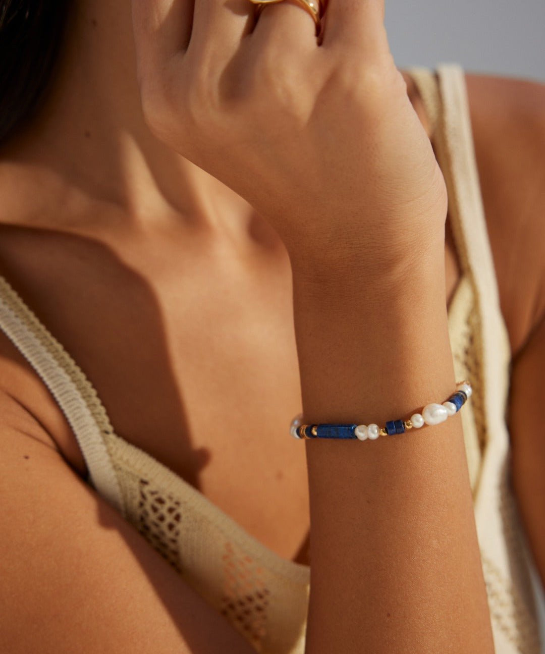 Sterling Silver Lapis Lazuli Pearl Bracelet - floysun