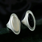 Sterling Silver Matte Black onyx and White Chalcedony Oval Ring - floysun