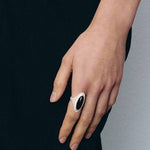 Sterling Silver Matte Black onyx and White Chalcedony Oval Ring - floysun