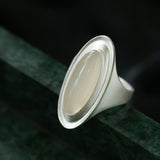 Sterling Silver Matte Black onyx and White Chalcedony Oval Ring - floysun