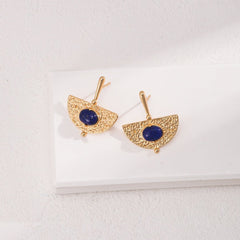 Sterling Silver Scalloped Lapis Earrings - floysun